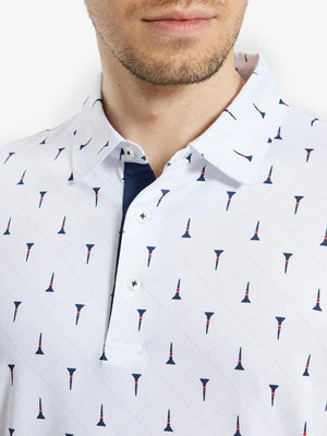 MAELREG Men's Performance Jersey Print Polo – Front chest view in Check Golf Tee