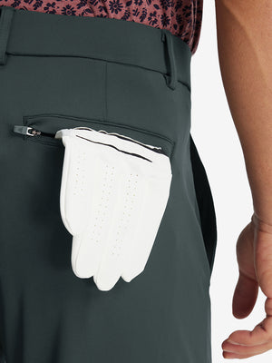 Back pocket detail of Lightweight Ankle-Zip Sweatpants with 4 Pockets in dark grey