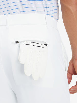 Back pocket detail of Lightweight Ankle-Zip Sweatpants with 4 Pockets in white