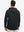 Back upper body view of the dry fit stretchy hoodie in black, simple cut and relaxed posture.