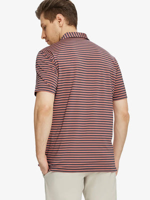 Back half-body view of Olive Green White Yarn Dyed Stripe Polo