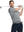 Model in NEUTRAL STRIPE Golf Polo holding club — dynamic front half-body pose