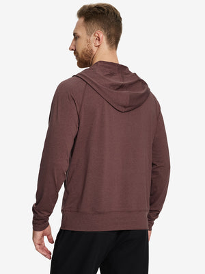 Back angle of the Brick Heather Quarter Zip Hoodie, model turns head slightly for a relaxed look.
