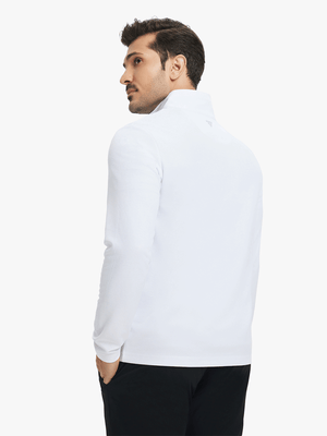 Back upper body of Premium jacquard quarter zip pullover with smooth white finish