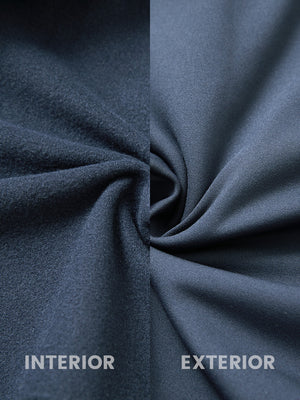 Inside and outer fabric close-up of bluish grey ultra-soft brushed fleece lining quarter zip sweatshirt, soft fleece.