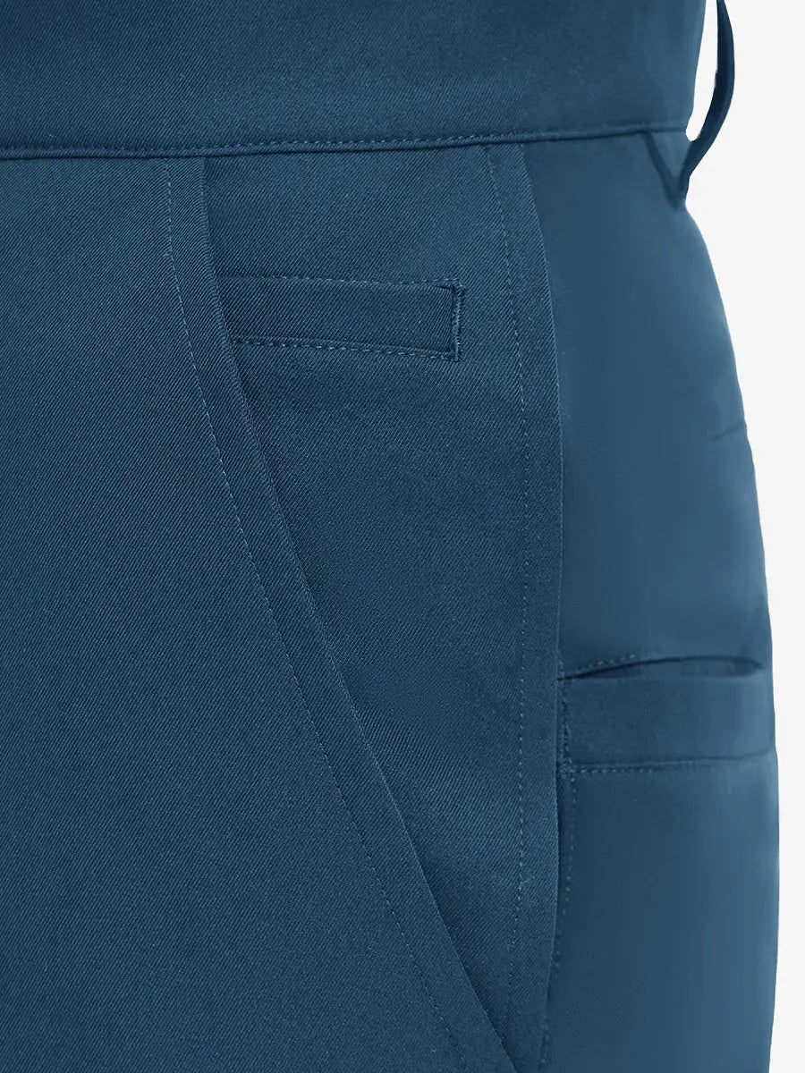 Back pocket detail of Water Repellent 8 Pockets Pants in BLUE INDIGO，showcasing pocket functionality.