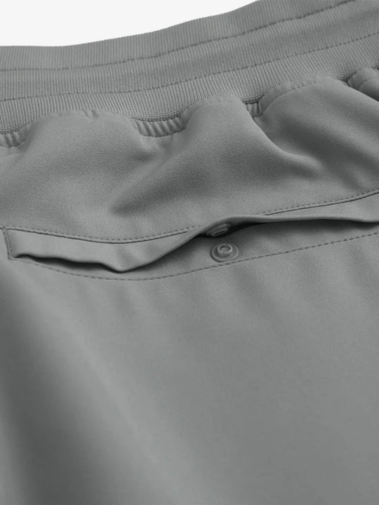 NEUTRAL GREY 9 Inch Performance Active Shorts back single zip pocket detail