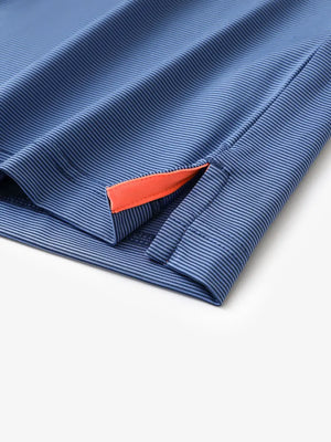 Hem slit detail of BLUE DENIM STRIPE Pinstripe Jersey Performance Polo								
