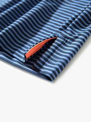 Hem slit detail on BLUE DENIM STRIPE shirt, built for comfort and easy movement on the course