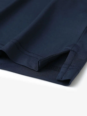 Hem slit detail of Everyday Collarless Jersey Shirt in NAVY.