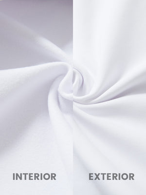 Inside and outer fabric close-up of white youth winter micro-fleece quarter zip pullover, soft fleece.