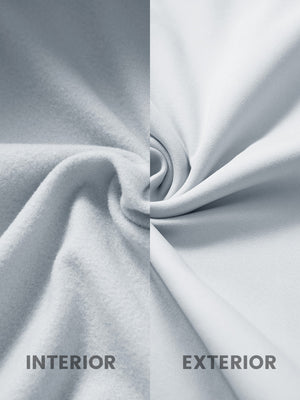 Inside and outer fabric close-up of misty grey youth winter micro-fleece quarter zip pullover, soft fleece.