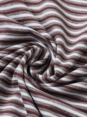 Close-up of brown stripe sport fit stripe polo fabric showing crisp horizontal stripes and smooth, breathable texture.