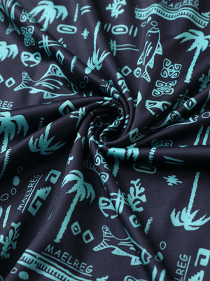 Close-up of navy ocean beach golf performance print boys golf polo fabric showing moisture-wicking texture 