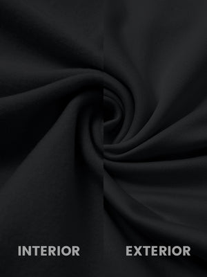 Casual solid fleece hoodies pullover in black, detailed close-up of soft fleece fabric with smooth and cozy texture