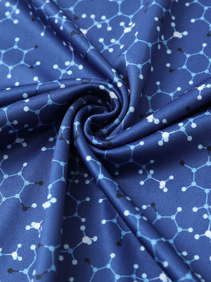 Fabric close-up of Everyday performance print polo with lightweight texture in blue molecular structure