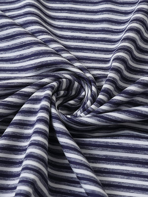 Close-up of navy stripe sport fit stripe polo fabric showing crisp horizontal stripes and smooth, breathable texture.