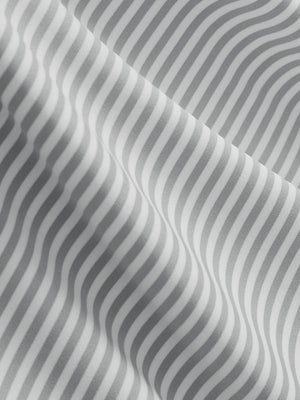 Close-up of grey white stripe upgraded two-tone striped quick dry polo shirt, showcasing texture and print details.