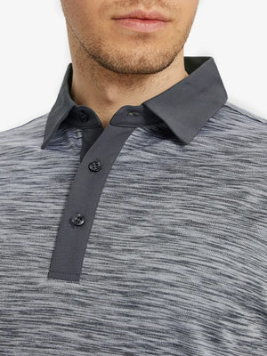 Front view from nose to chest in BLACK GREY HEATHER Cool Heather Texture Polo