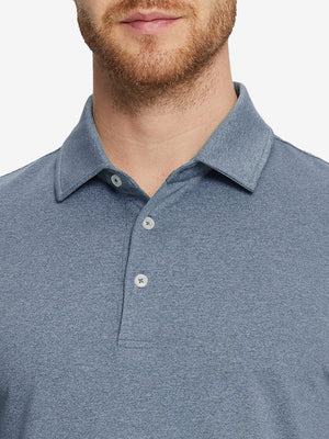 Collar detail of Skin-friendly long sleeve melange polo with soft touch in demin blue heather