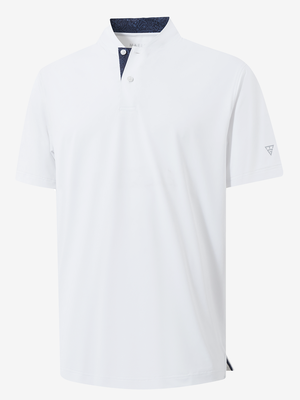 3D render of white Moisture-Wicking Short Sleeve Henley Shirt.