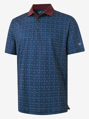 3D view of red white golf club cllightweight stretch upgraded print golf polo shirts.