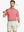 Front half-body shot of model holding golf club, wearing Sport Fit Stripe Polo in Red Stripe